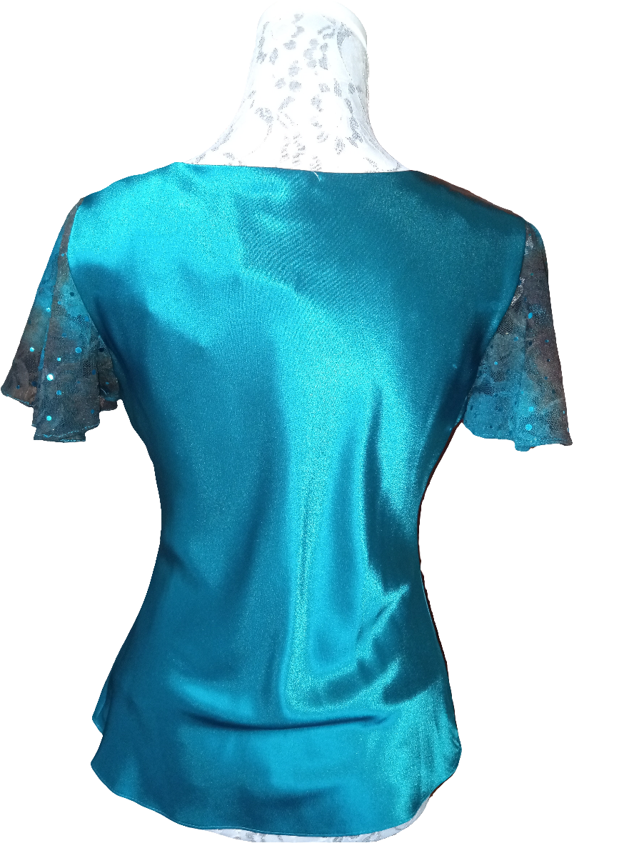 Shiny Turquoise Short Sleeve Blouse Size 6
