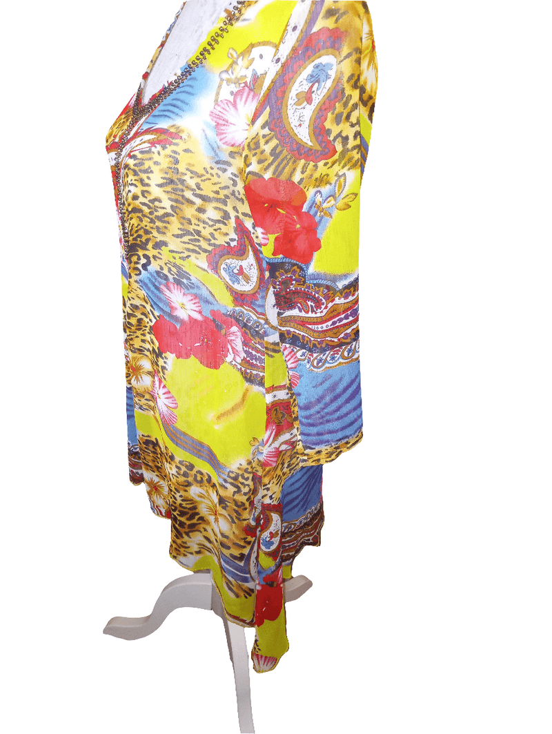 Small Multi Colored Floral Cheetah Sequin Silk Blouse - Inspired By You
