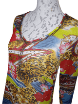 Small Multi Colored Floral Cheetah Sequin Silk Blouse - Inspired By You
